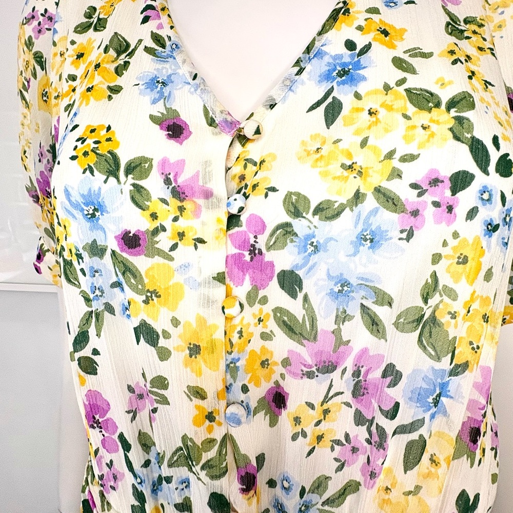 🎀 CALVIN KLEIN Romantic Floral Spring Midi Dress Puff Sleeve Ruffle Hem Sz 6 - Picture 6 of 9